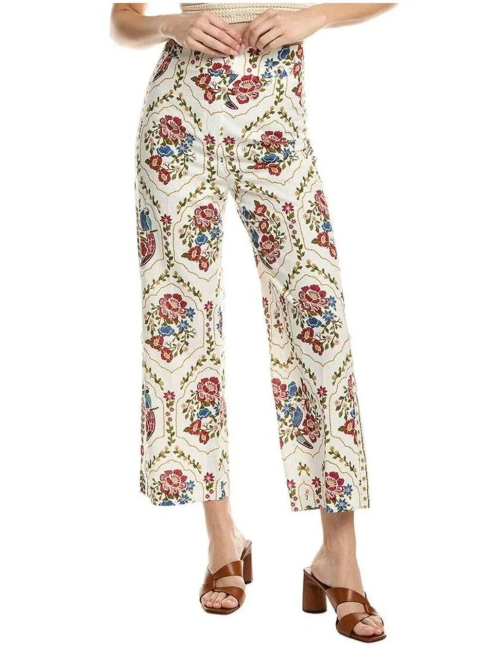Last Call! New Sézane x Farm Rio Tiago Linen Cotton Floral Cropped Pant 42, 10